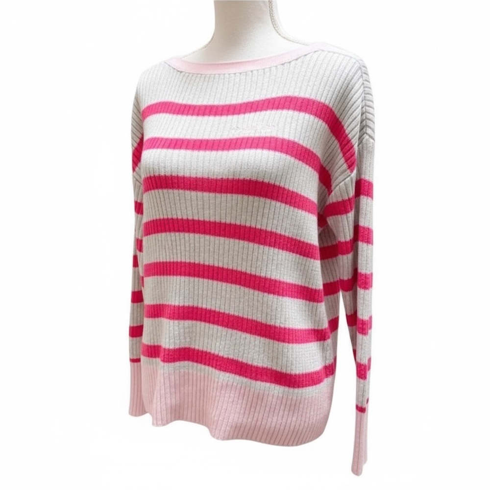 Vineyard Vines womens pink gray striped boatneck sweater XS coastal‎ preppy chic